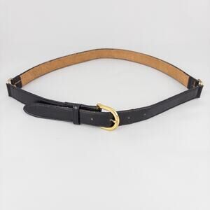 Black Leather Belt Size 38 Brass Colored Buckle Nice Quality